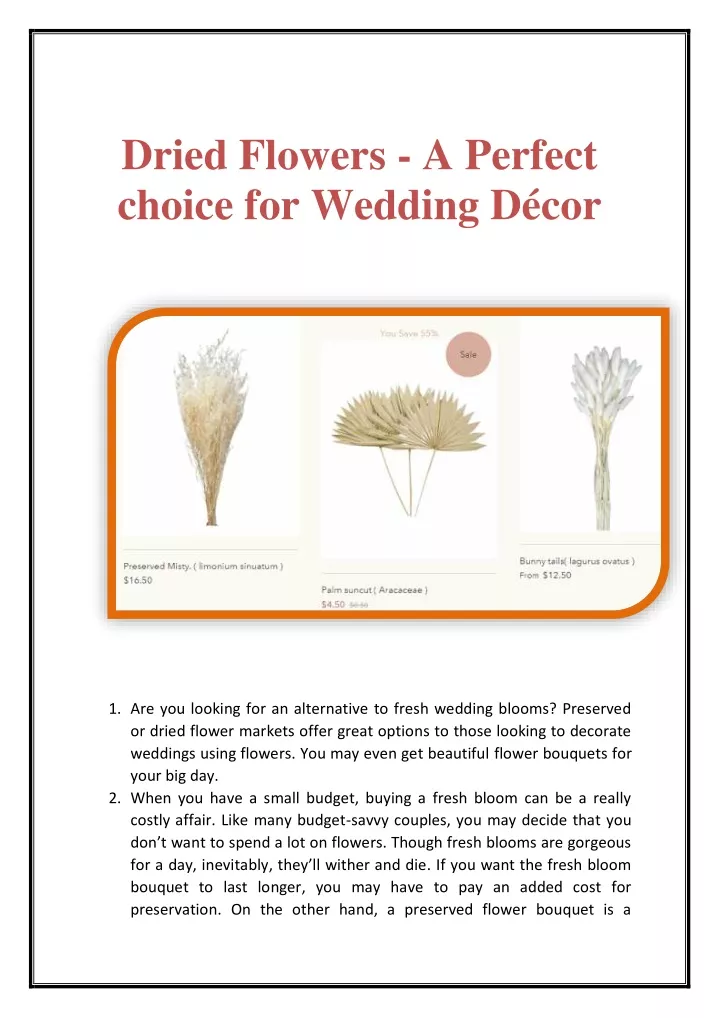 dried flowers a perfect choice for wedding d cor