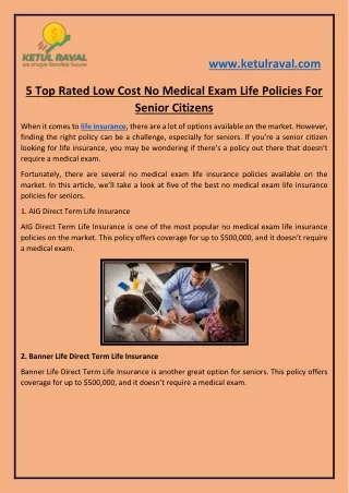 5 Top Rated Low Cost No Medical Exam Life Policies For Senior Citizens