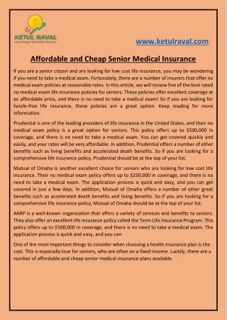 Affordable and Cheap Senior Medical Insurance