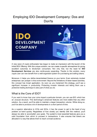 Employing IDO Development Company_ Dos and Don'ts