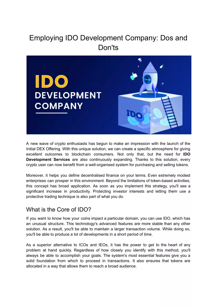 employing ido development company dos and don ts