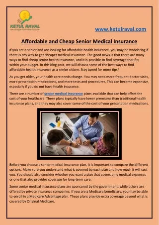Affordable and Cheap Senior Medical Insurance