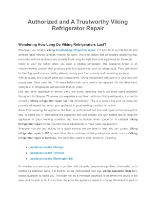 Authorized and A Trustworthy Viking Refrigerator Repair