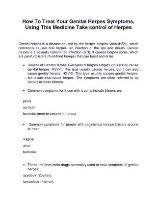 How To Treat Your Genital Herpes Symptoms Using This Medicine Take control of Herpes