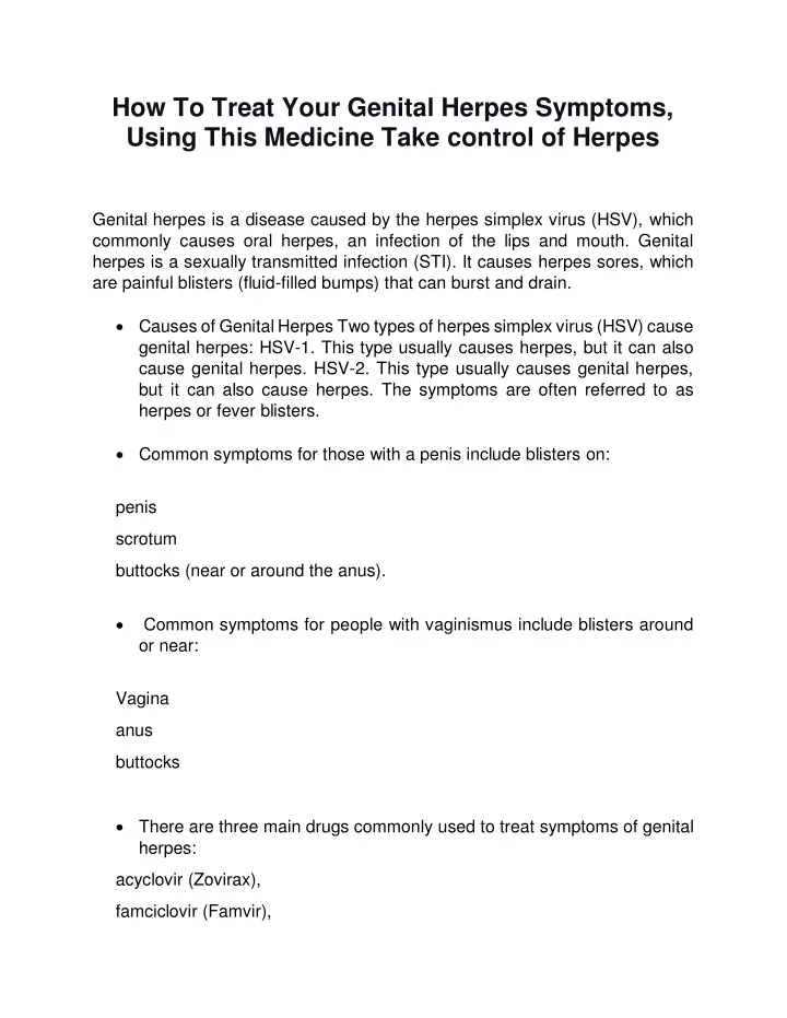 how to treat your genital herpes symptoms using