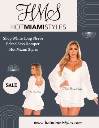 Shop White Long Sleeve Belted Sexy Romper - Hot Miami Styles