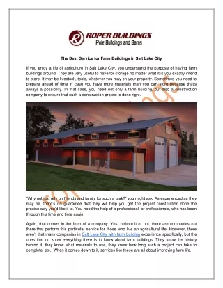The Best Service for Farm Buildings in Salt Lake City