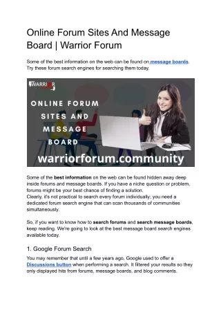 online forum sites and message board warrior forum
