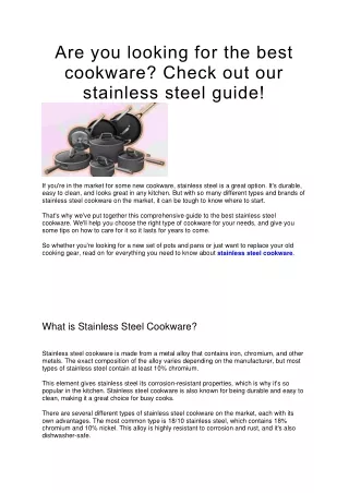 Are you looking for the best cookware. Check out our stainless steel guide