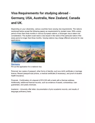 Visa Requirements for studying abroad - Germany, USA, Australia, New Zealand, Canada and UK