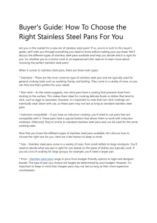 Buyer's Guide- How To Choose the Right Stainless Steel Pans For You