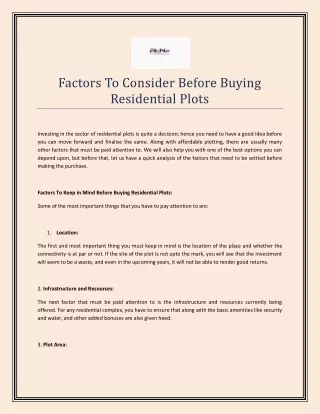 factors to consider before buying residential
