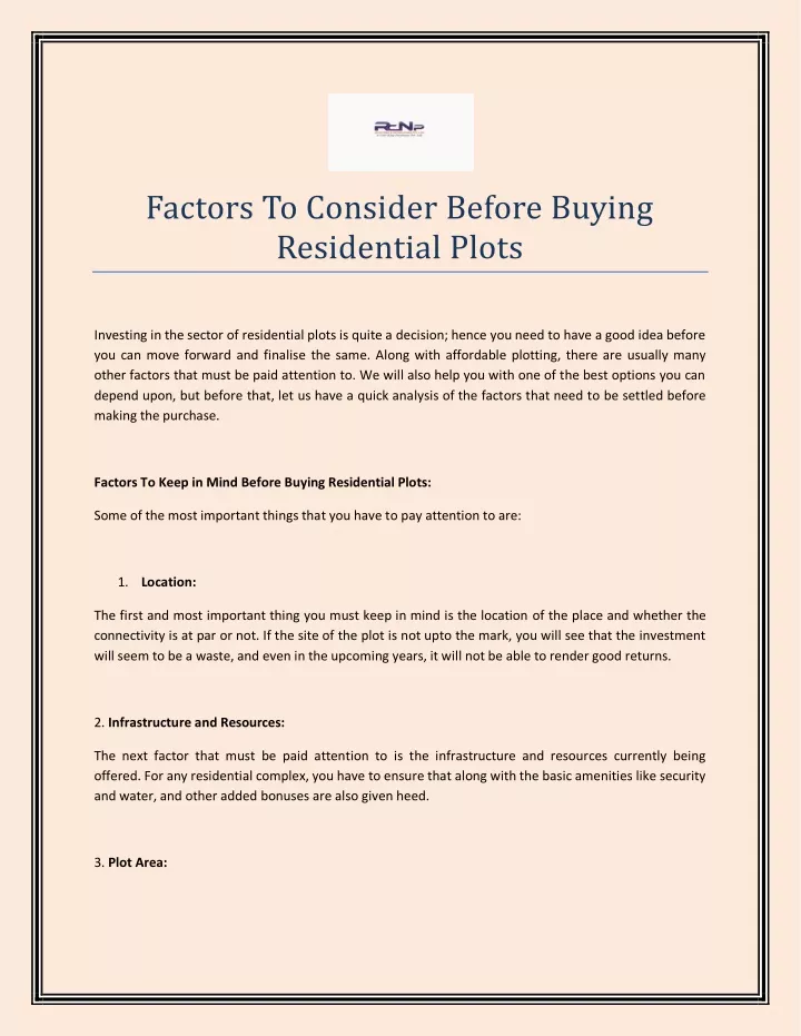 factors to consider before buying residential