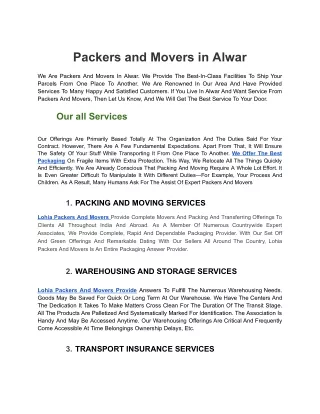 Packers and Movers in Alwar