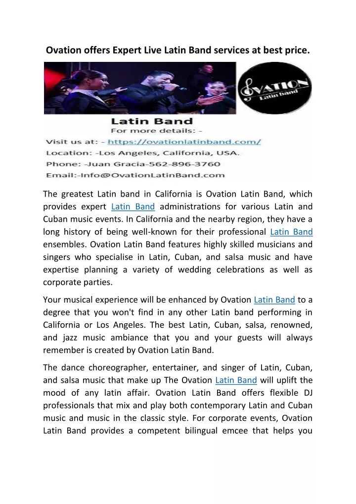 ovation offers expert live latin band services