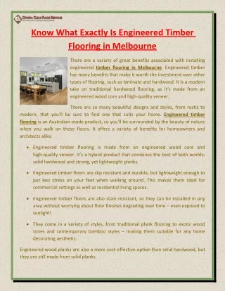 Know What Exactly Is Engineered Timber Flooring in Melbourne