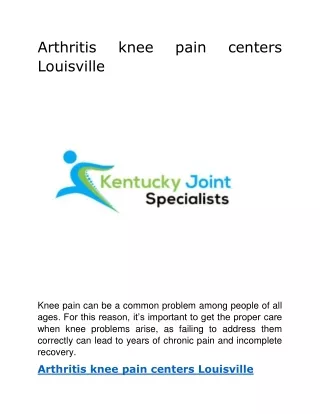 Arthritis knee pain centers Louisville.doc