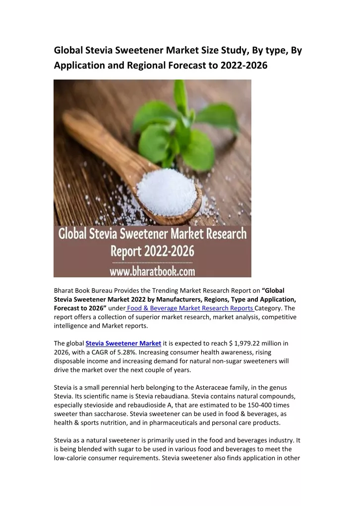 global stevia sweetener market size study by type