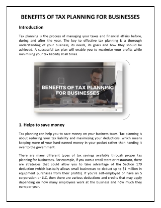 BENEFITS OF TAX PLANNING FOR BUSINESSES
