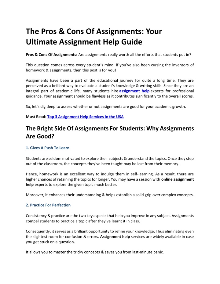 the pros cons of assignments your ultimate