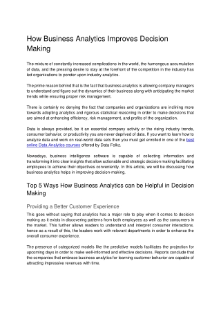 How Business Analytics Improves Decision Making
