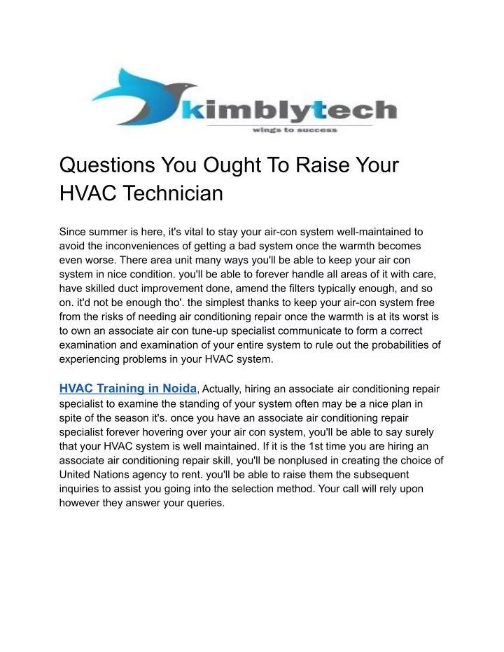 questions you ought to raise your hvac technician