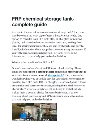 FRP chemical storage tank- complete guide