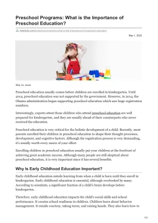 Preschool Programs: What Is The Importance Of Preschool Education?