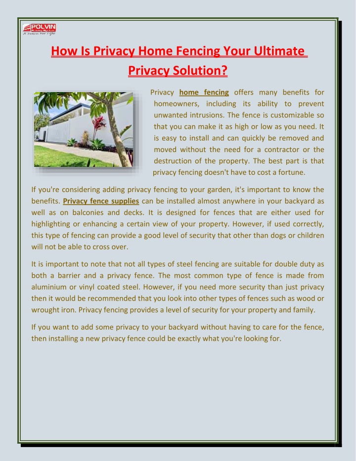 how is privacy home fencing your ultimate privacy