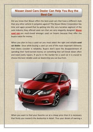 Nissan Used Cars Dealer Can Help You Buy the Best Car