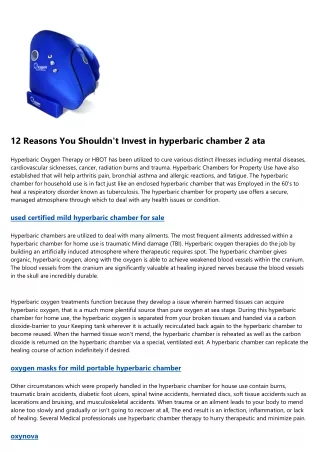12 Do's and Don'ts for a Successful hyperbaric chamber for sale 2 ata
