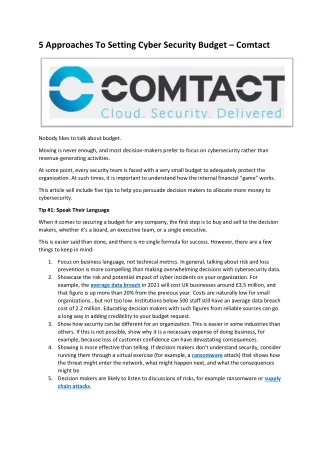 5 Approaches To Setting Cyber Security Budget – Comtact