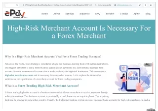 High-Risk Merchant Account Is Necessary For A Forex Merchant