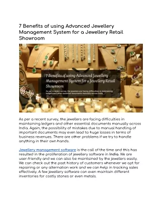 7 Benefits of using Advanced Jewellery Management System for a Jewellery Retail Showroom