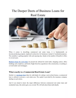 The Deeper Deets of Business Loans for Real Estate
