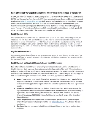 fast ethernet vs gigabit ethernet know