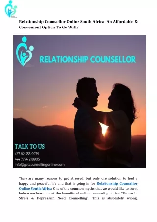 Relationship Counsellor Online South Africa Convenient Option To Go With!