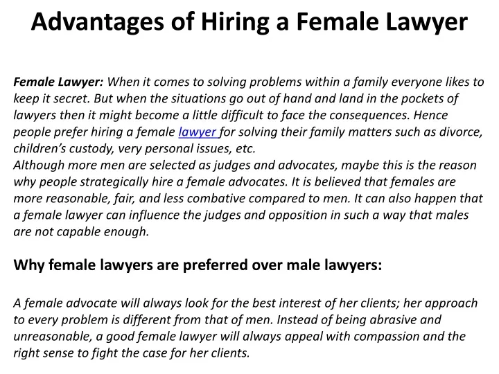 advantages of hiring a female lawyer