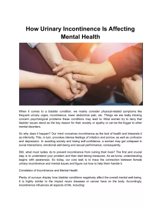 How Urinary Incontinence Is Affecting Mental Health