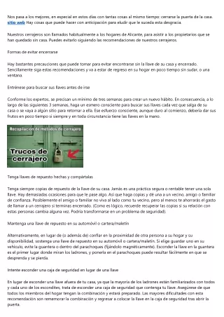 Trucos y consejos de Cerrajeros Economicos Alicante sobre de qué manera evitar s