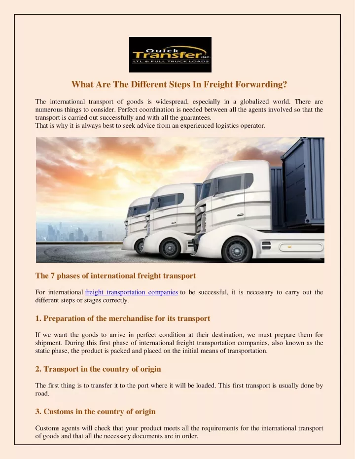 what are the different steps in freight forwarding