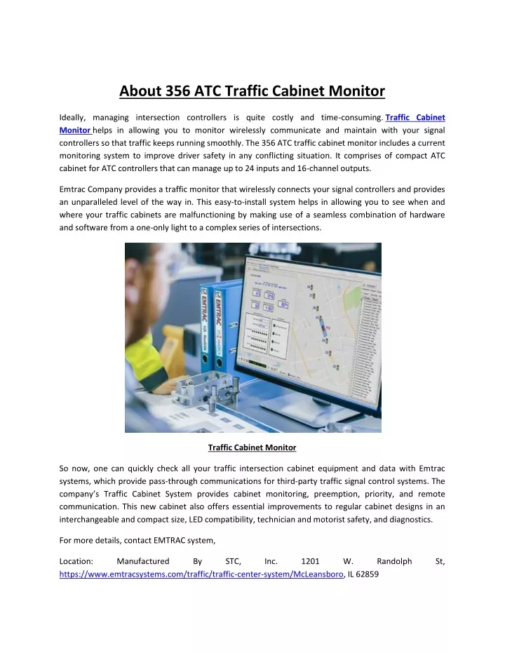 about 356 atc traffic cabinet monitor