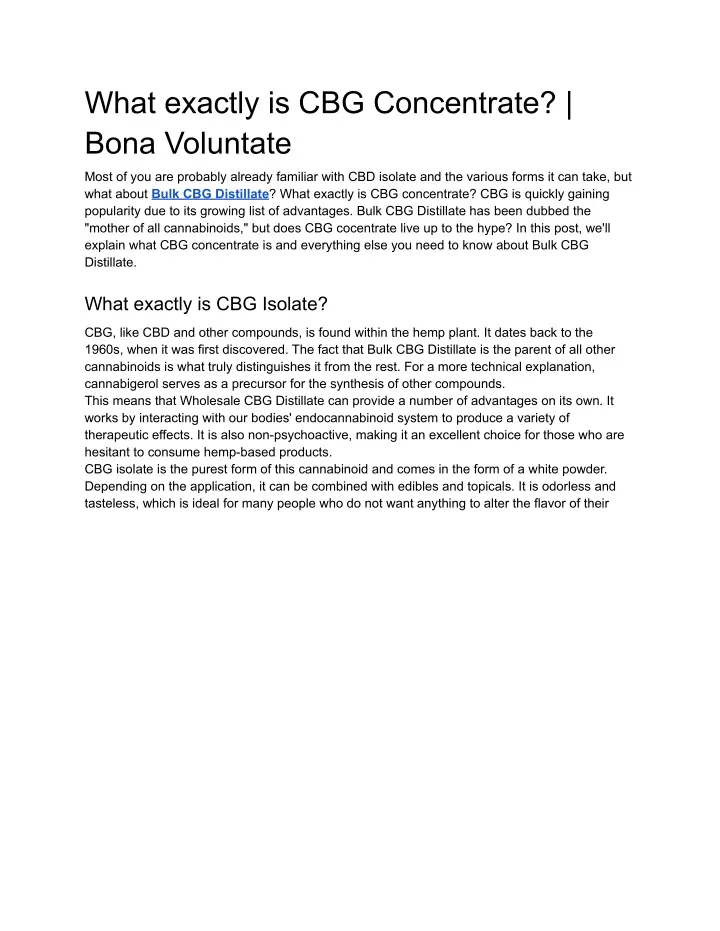 what exactly is cbg concentrate bona voluntate