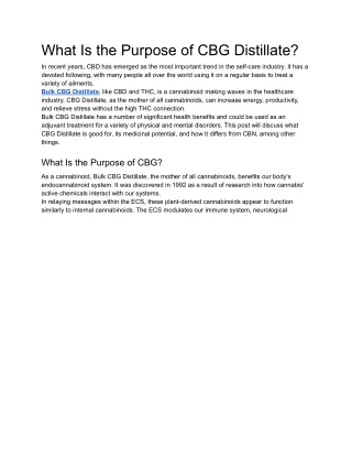 what is the purpose of cbg distillate