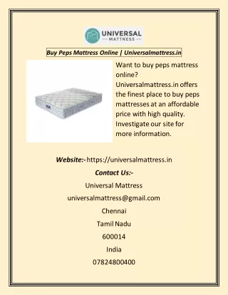 Buy Peps Mattress Online  Universalmattress.in