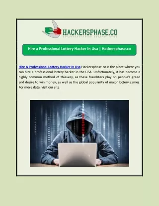 Hire a Professional Lottery Hacker in Usa | Hackersphase.co
