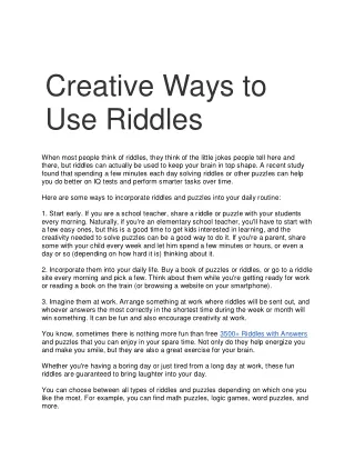 Creative Ways to Use Riddles