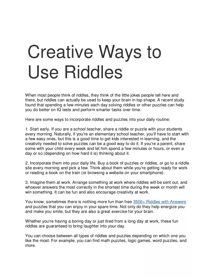 creative ways to use riddles