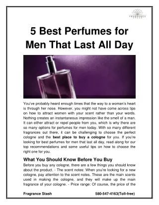 5 Best Perfumes for Men That Last All Day