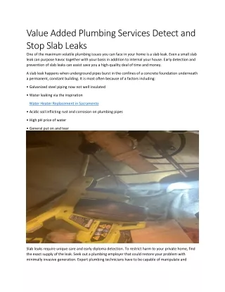 Value Added Plumbing Services Detect and Stop Slab Leaks